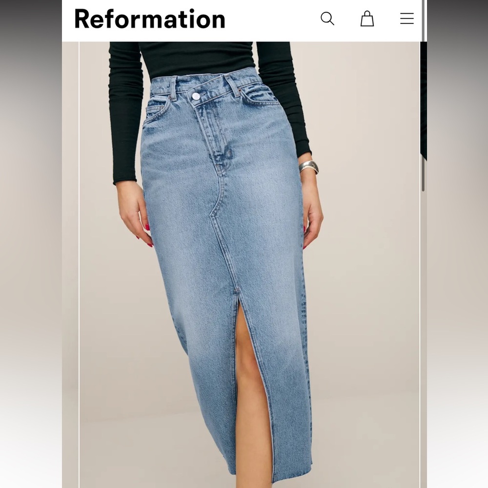 Reformation Light Blue Denim Jean Pencil Midi Skirt 30